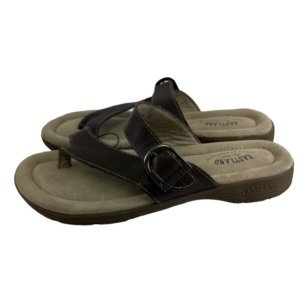 Eastland Tahiti II Sandal Flat Slip On Brown Leather Comfort Foam Womens 10 Wide